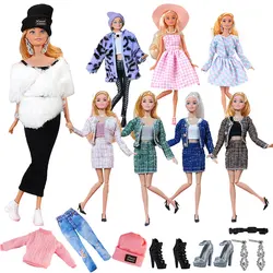 1set Clothes for Barbie Fashion Outfit Party Skirt Cute Plush Coat Gown Sweaters Jeans Clothes For 30cm Barbie Doll Accessories