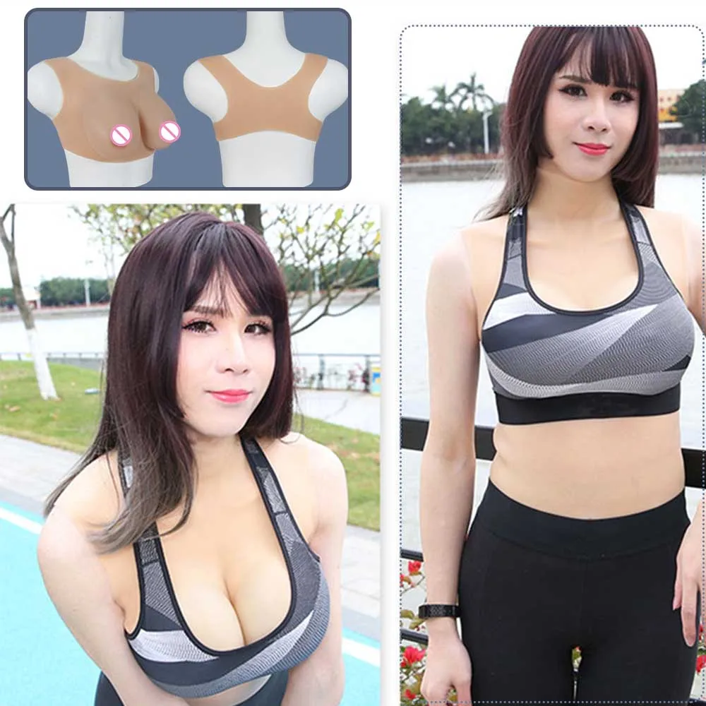 Famale Low Collar Silicone Breast Forms Hollow Fake Boobs Vest Woman Usage Breast plate C Cup for breast cancer patient