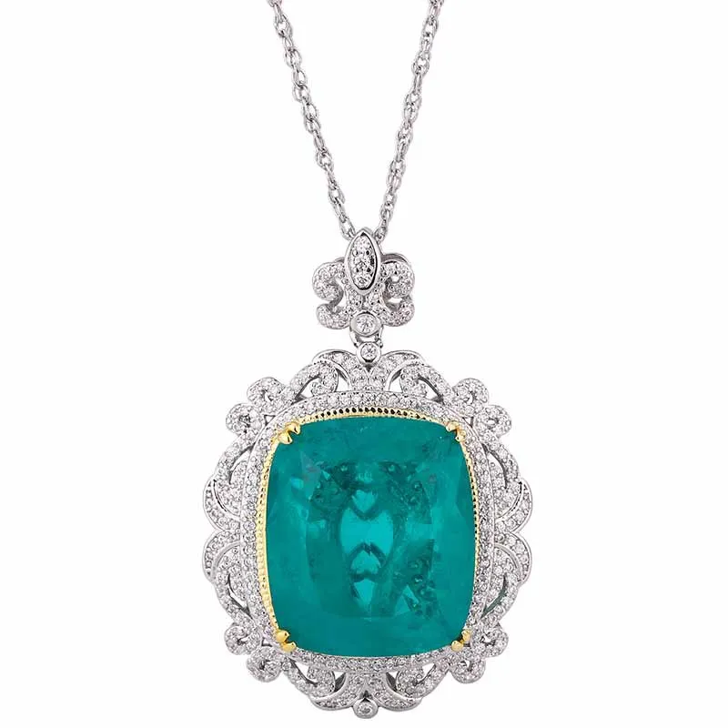 New Gold-Plated Jewelry European and American Style Gemstone Square 20*23 Pendant Necklace