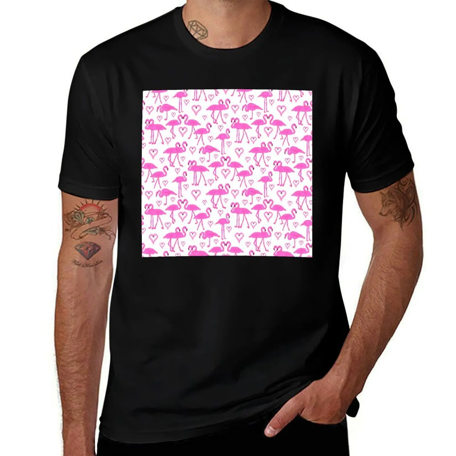 

Flamingo Hearts Delight T-Shirt anime t shirts Man t-shirt street wear cheap stuff tee shirts for men