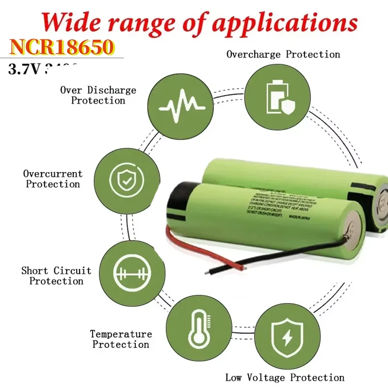 2-10pcs 100% Brand New Original NCR18650 Lithium Battery 3.7V with Cable 3400mAH Large Capacity Flashlight 18650