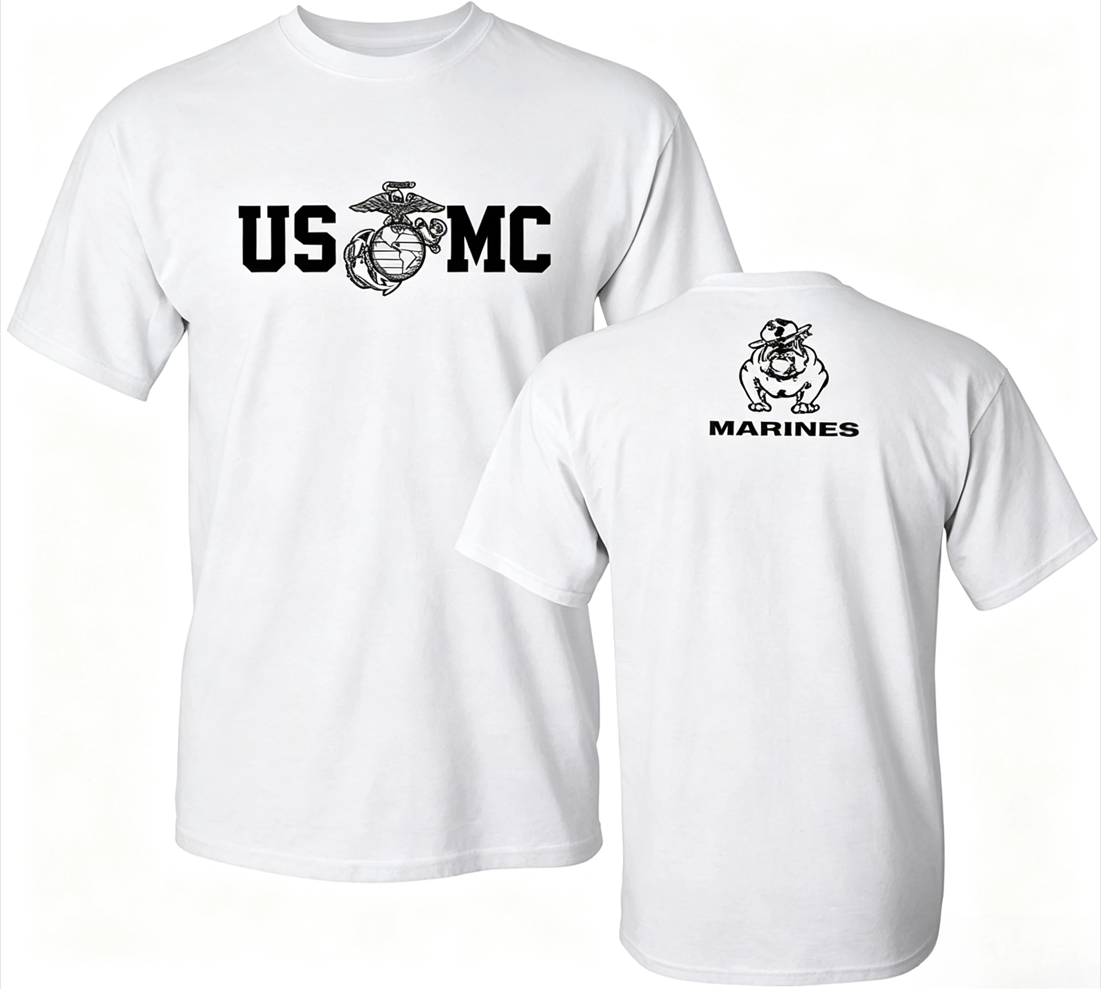 Family Matching Outfit T‑Shirt Tough Bulldog Globe Motif Front‑Back Print Veteran Inspired Parent‑Child Short Sleeve Tee Tops