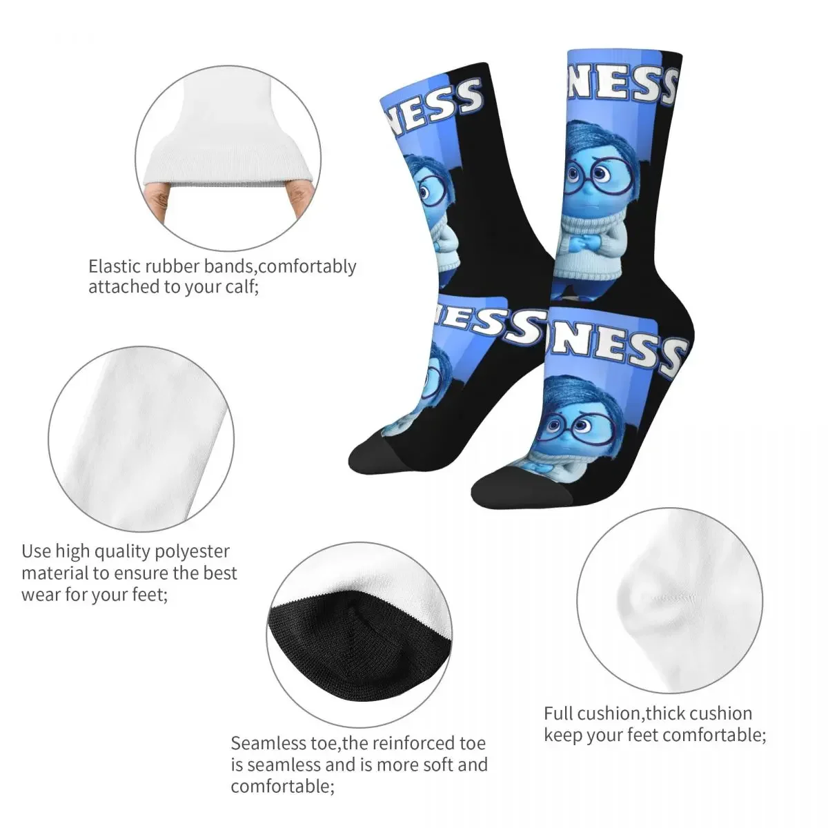 Happy Funny Male Men Socks Harajuku Inside Out Riley's Sadness Blue Character Sock Skateboard Women Socks Spring Autumn Winter