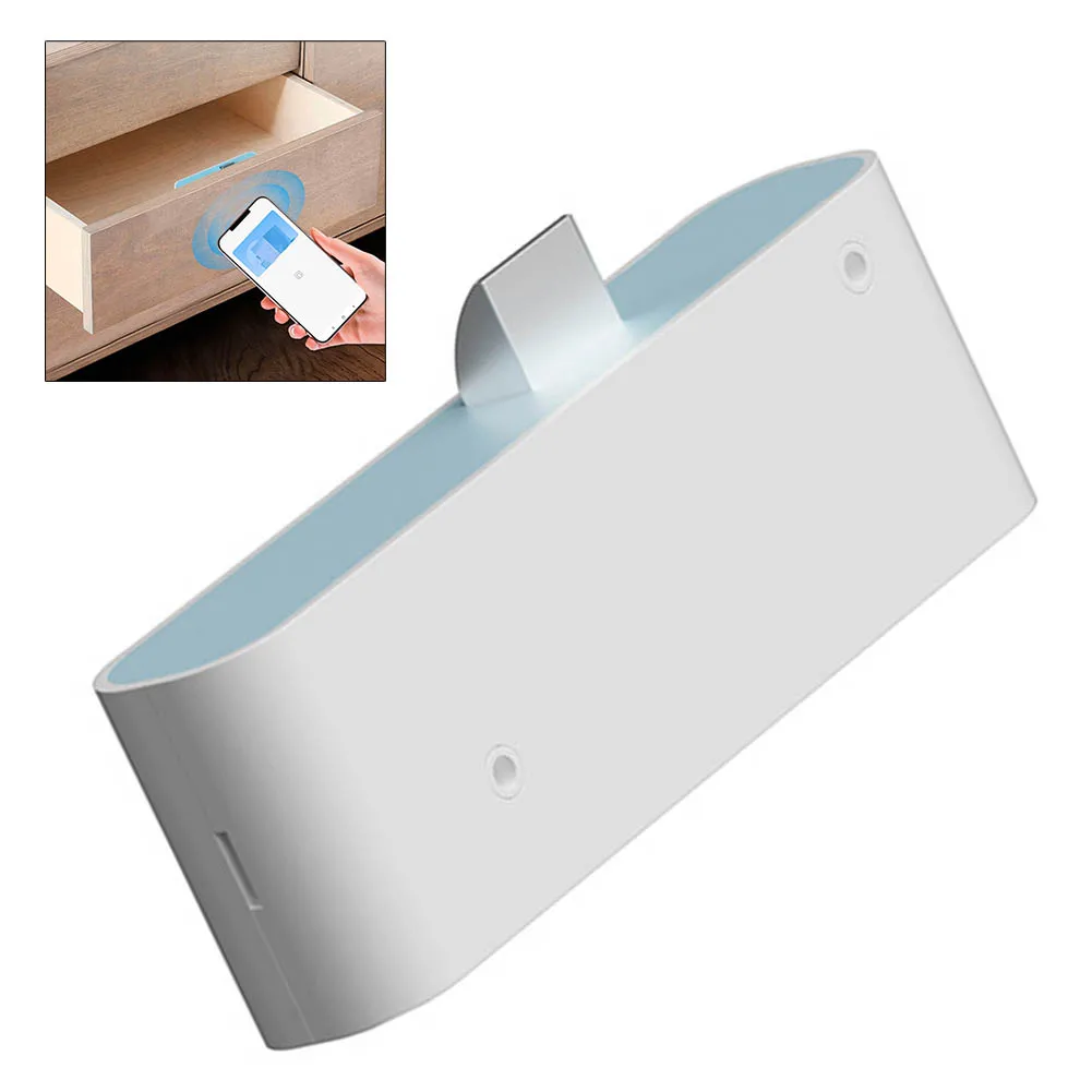 Compact NFC Drawer Lock with Support for Multiple User Cards White 4.72 x 1.57 x 1.18 in Tool Setup on Wooden Surfaces