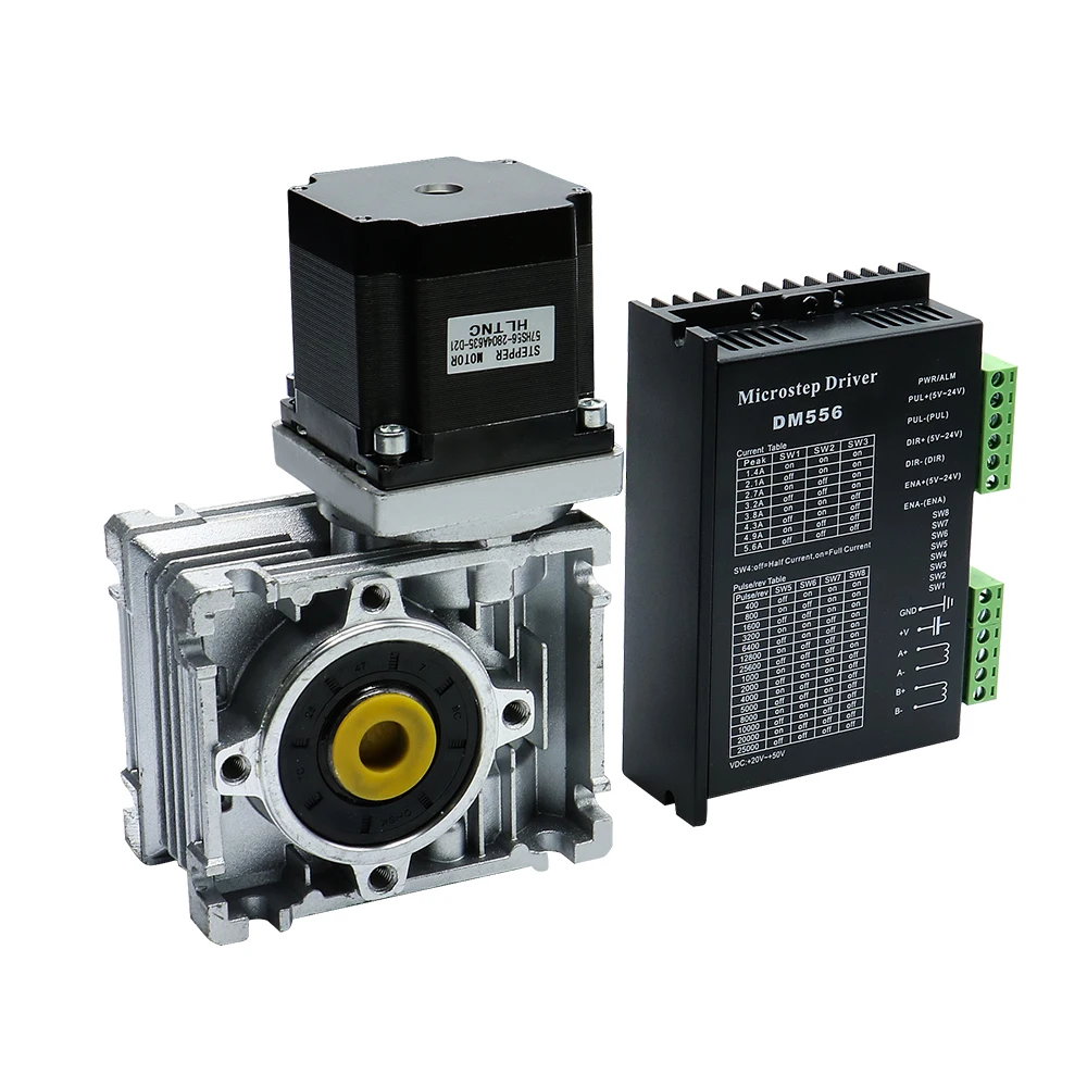 Nema23 محرك متدرج دودة علبة التروس RV030 مخفض السرعة مع مخرج 14 مللي متر 3A 56 مللي متر 1.2NM 172Oz-in dm542 مجموعة السائق تحويل جهاز التوجيه باستخدام الحاسب الآلي