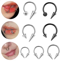 Anillo de tabique cónico de acero inoxidable, Piercing de nariz de herradura, anillos de labio de punta, Color negro, Tragus, pendiente de hélice, joyería corporal, 16G