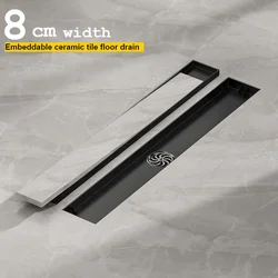 304 stainless steel tile-inlaid rectangular floor drain, bathroom shower room black extended deodorant floor drain
