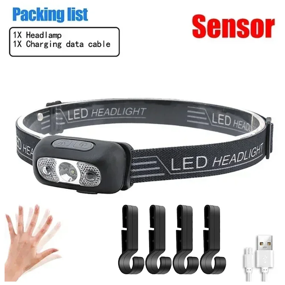 Starke Licht Scheinwerfer Mini Led Nacht Angeln Leistungsstarke Taschenlampe Kopf Lampe Im Freien Wasserdichte Camping Tragbare LED Sensor Scheinwerfer