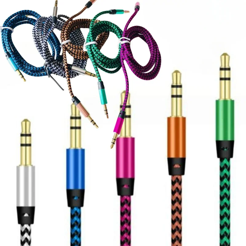 

1m Nylon Jack Aux Cable 3.5 Mm To 3.5mm Audio Cable Male To Male Kabel Gold Plug Car Aux Cord for Iphone Samsung Xiaomi