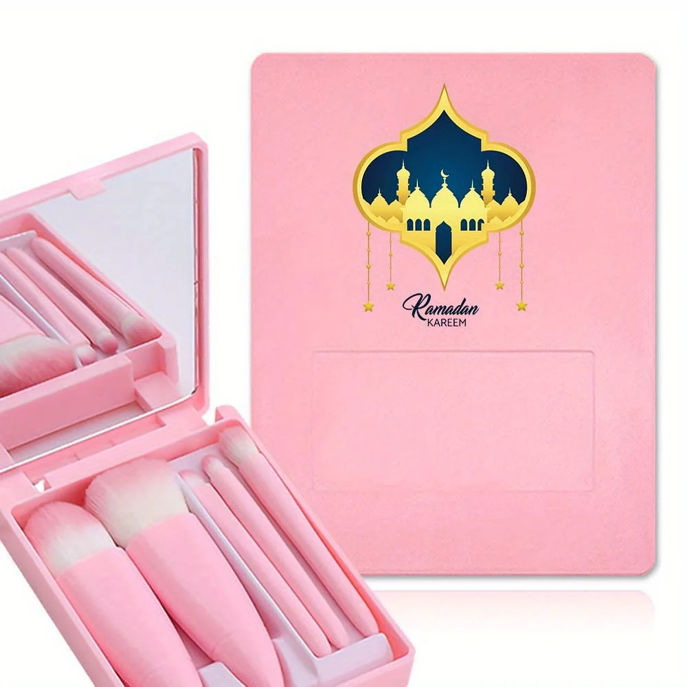 Set di pennelli per trucco occhi da 5 pezzi Strumento multifunzionale per trucco per capelli morbidi con specchio Scatola di immagazzinaggio durevole di alta bellezza Modello Ramadan