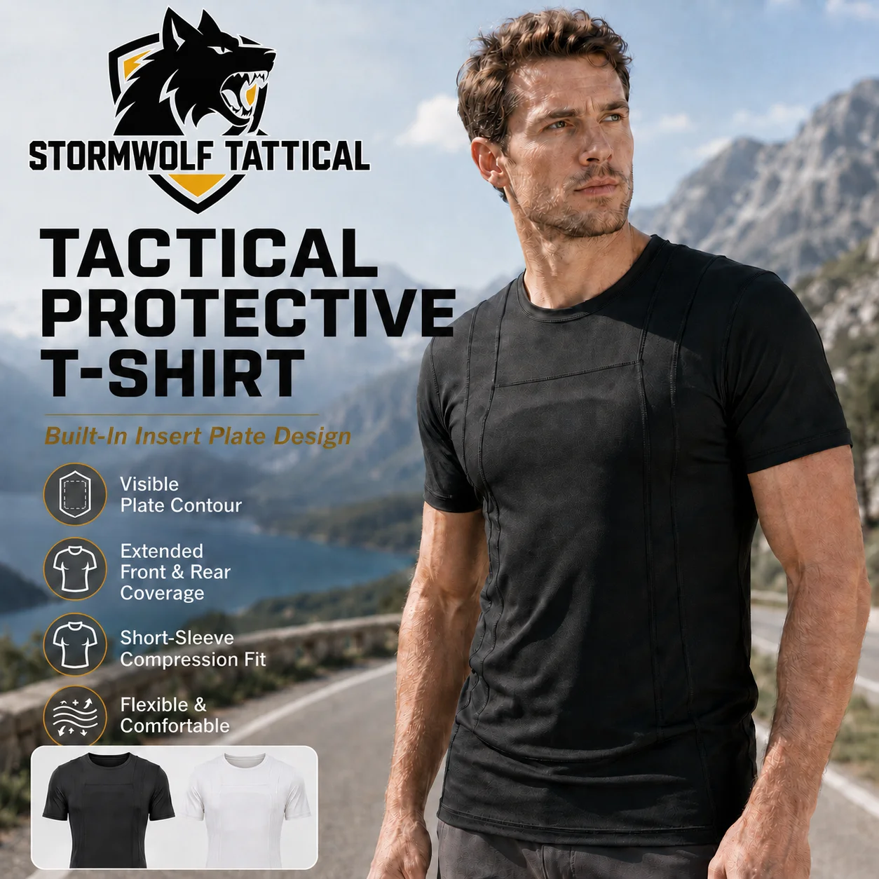

Concealed Carry Tactical T Shirt Short Sleeve Compression Fit Plate Insert Pocket Training Protective Undershirt