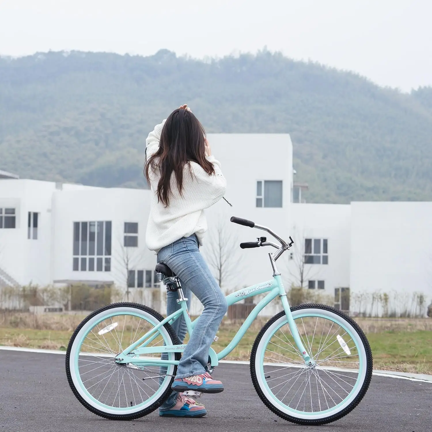 Bicicleta de praia cruiser de 24 "para meninas, meninos, homens e mulheres, bicicletas de cruiser infantis de velocidade única com freio de montanha-russa, Co múltiplo