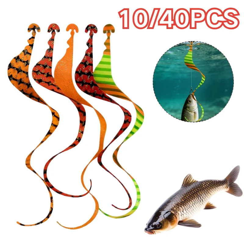 Colorful Soft Rubber Replacement Bait Skirts 10/40Pcs Silicone Lure Skirt Tails DIY 15cm Spiral Tail Fishing Bait Accessories - view 2
