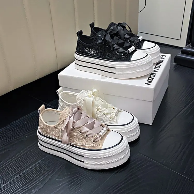 2024 New Breathable Vulcanized Shoes Women Casual Platform Sneakers Summer Thick Bottom Low Top High quality canvas shoes