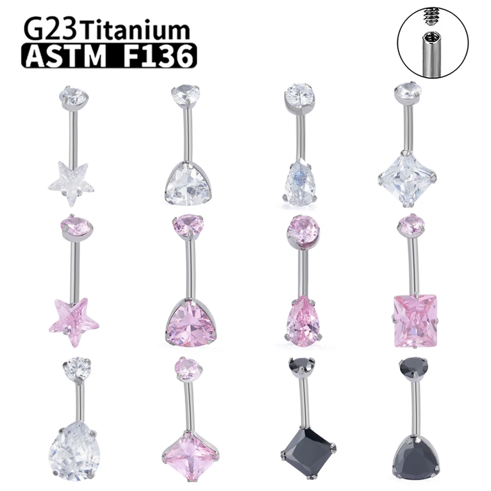 

G23 Titanium Women Sexy Belly Button Rings Piercing ASTM F136 Body Jewelry 14G Internally Threaded Zircons wholesale Jewelry