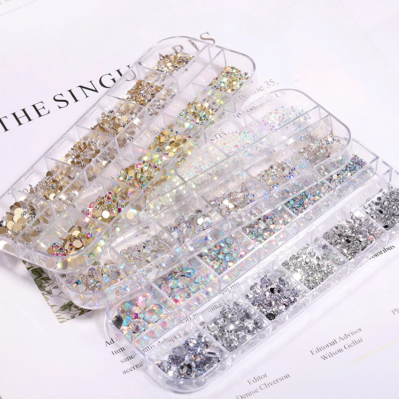 6/12Grids Boxed Nail Art Rhinestone SS3-SS20 AB Crystal Flat-back Diamond New Multi-Size DIY Manicure Decoration Rhinestone &8&