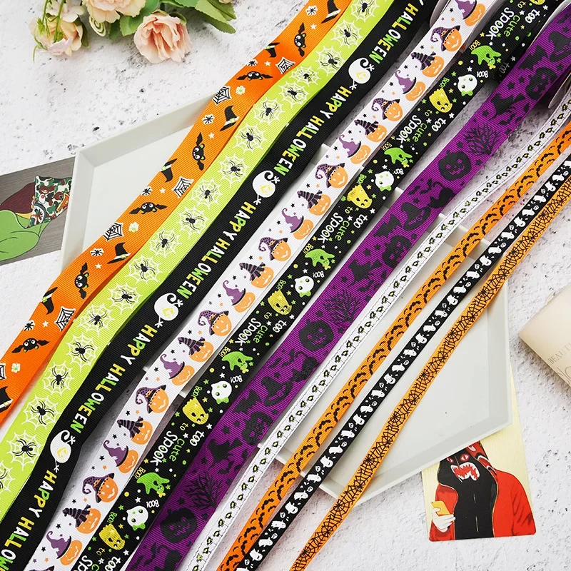 Wstążka poliestrowa Grosgrain Satynowe wstążki Happy Halloween Party Dekoracja Materiały opakowaniowe 25 jardów x 1 cm