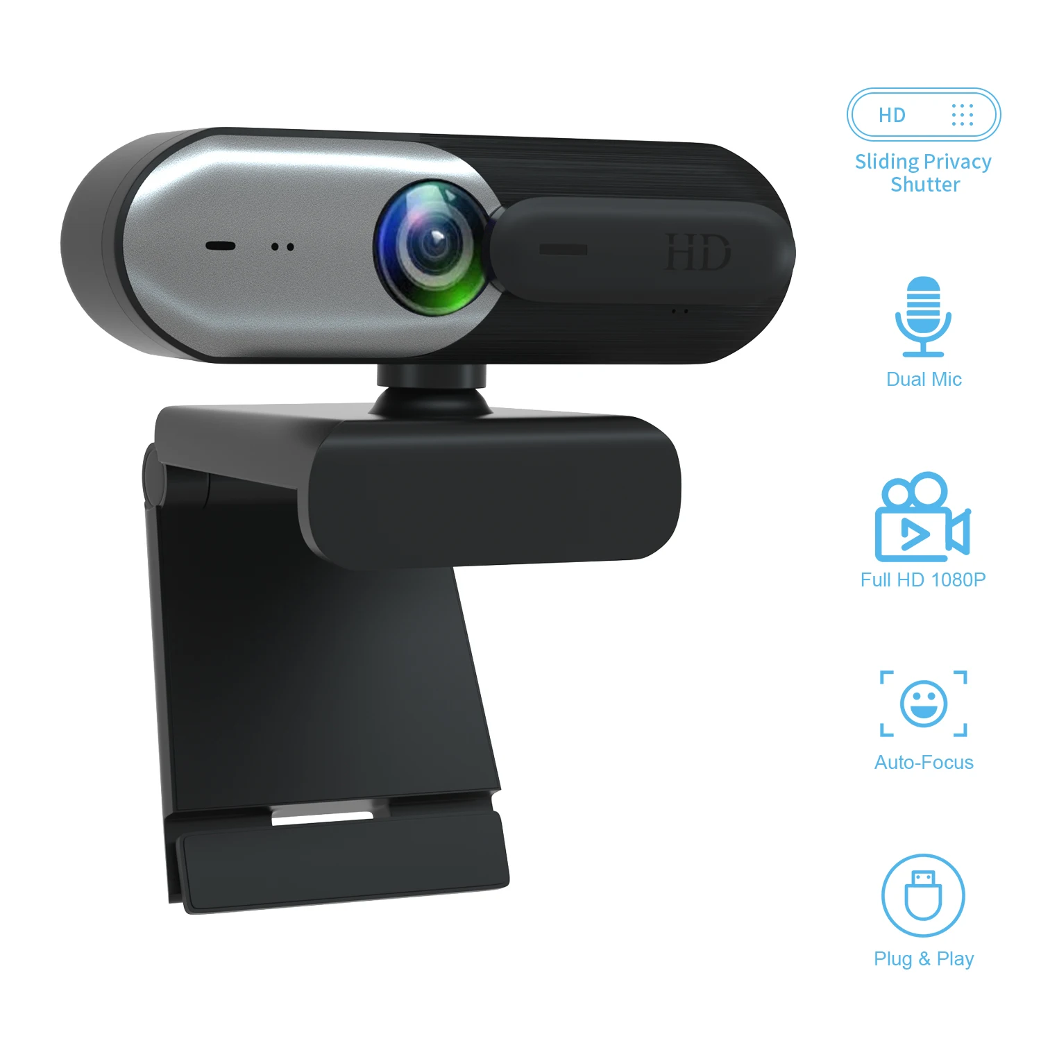 1080P Full HD Autofocus Webcam, CA602 USB Camera with Webcam Cover, Webcam for Video Calling and Recording for Desktop or Laptop