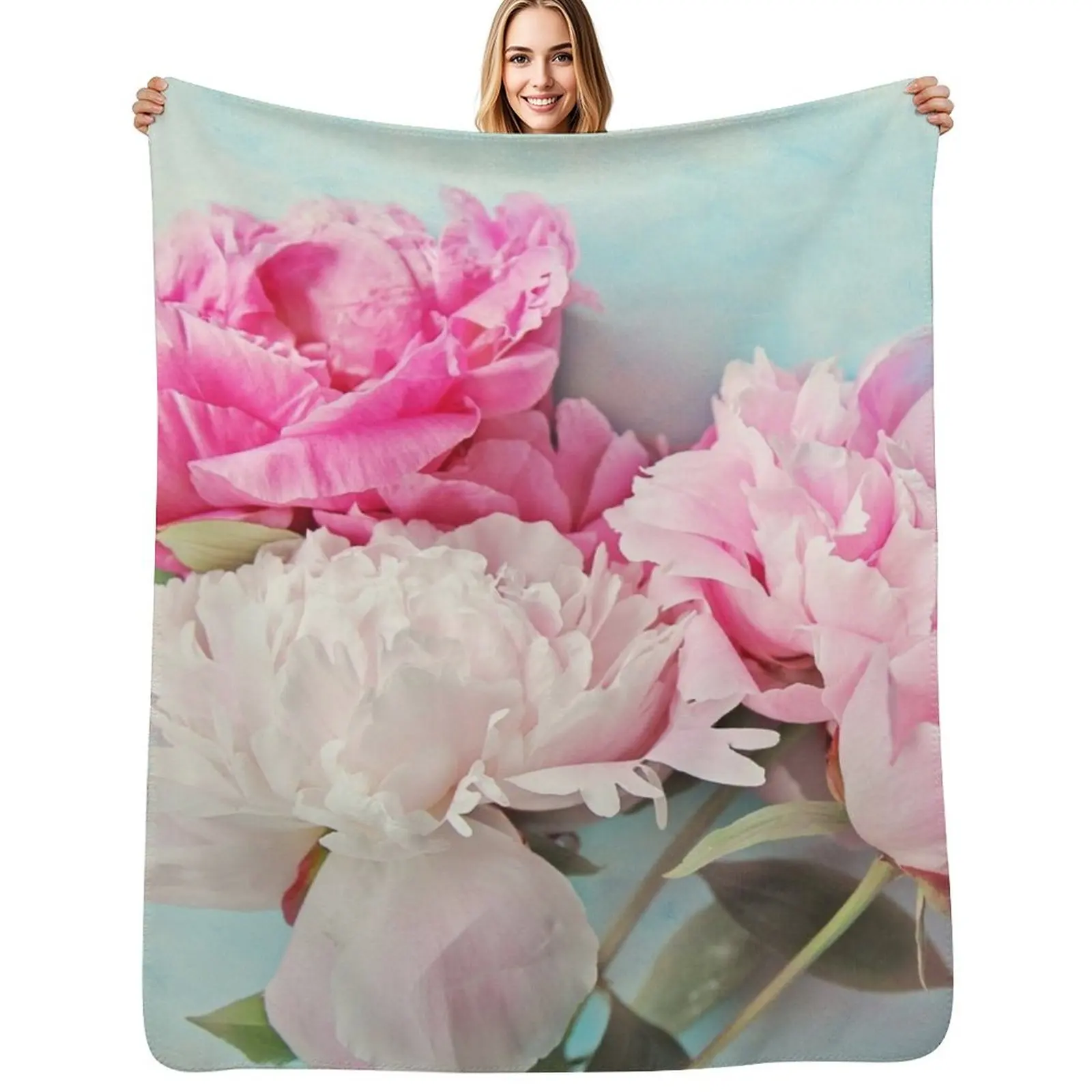 3 peonies Throw Blanket Quilt Cute Thin Winter beds Plaid Multi-Purpose Blankets