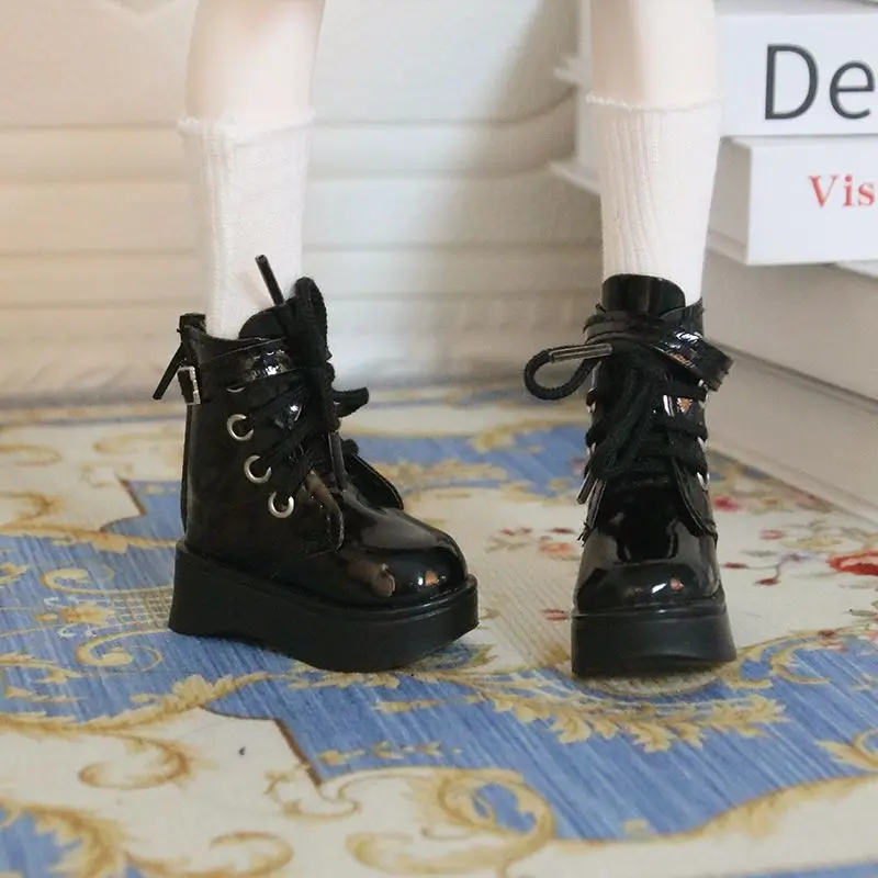 Puppenschuhe für 1/4 Bjd Puppe, Größe 6 x 2,4 cm, Stiefel, schwarze Lederschuhe, Mädchenspielzeug, Anziehspielhaus, Puppenzubehör, keine Puppe