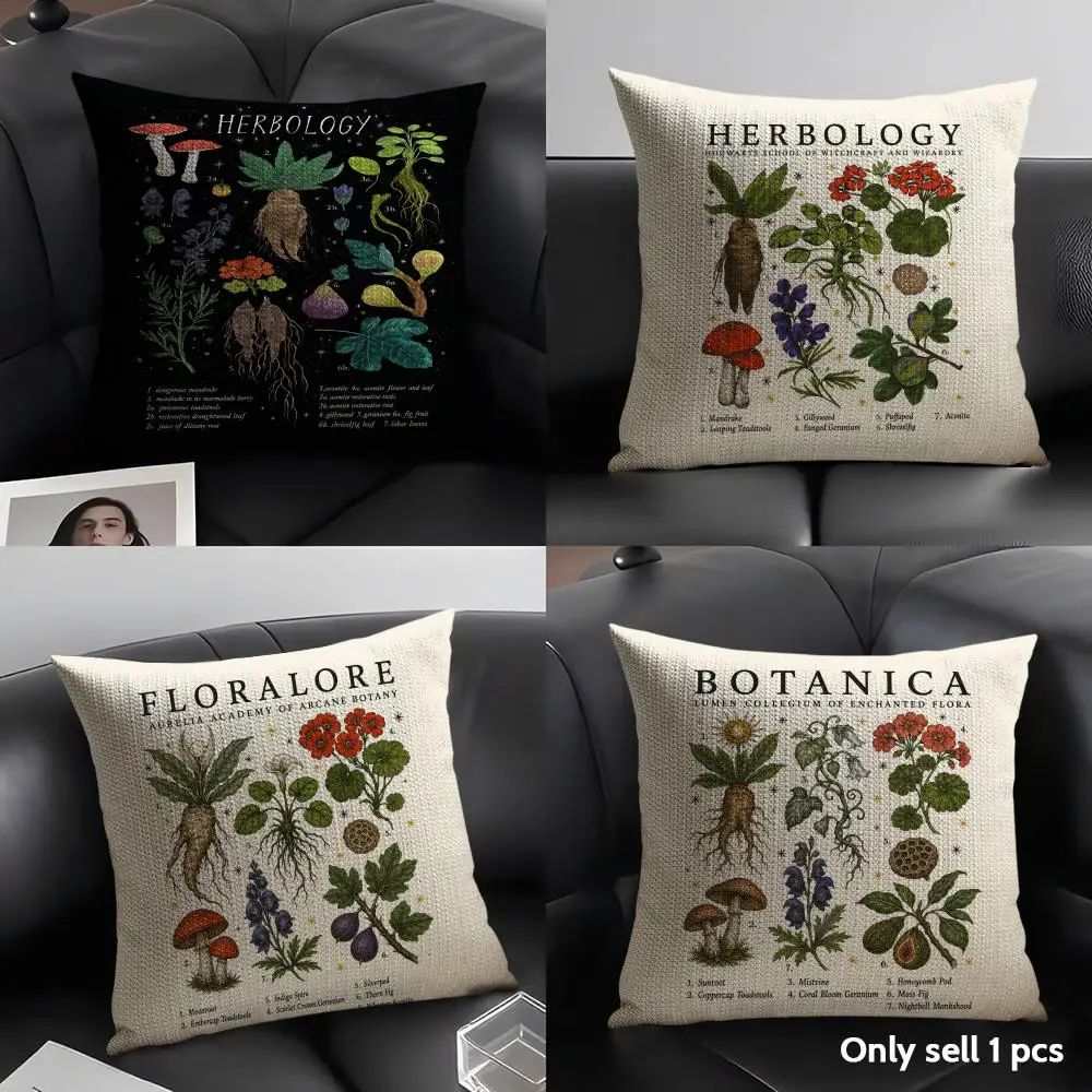 Wizard Magic Plant Cushion Cover Natural Linen Organic Fabric Double-Sided Printing Breathable Perfect Gift For Decor