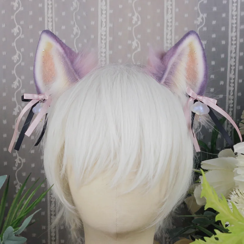 Anime Black Cat Fox Wolf Ears Alaskan Dog Hairhoop Headwear Hand Made Work For Game Party Custom Made Halloween accessories