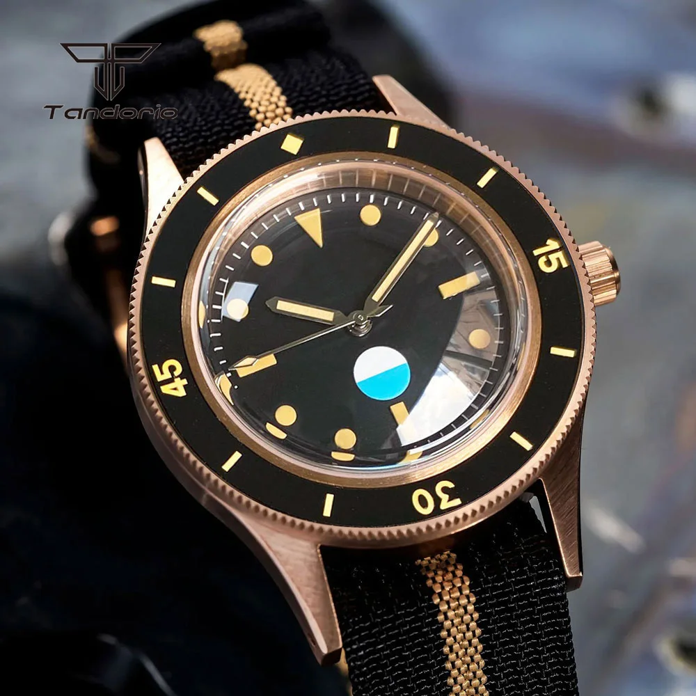 Tandorio Cusn8 Real Bronze Men Dive Watch Domed Sapphire NH35 PT5000 Automatic 20BAR 40mm Mechanical Wristwatch Lume 120 Clicks