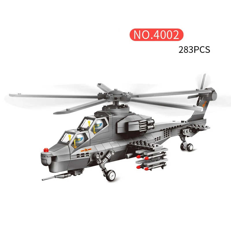 China Modern Military Vehicle WZ-10 Helicopter Model Building Block WW2 Army Figures Brick Siege Chopper Toys For Boy Gifts