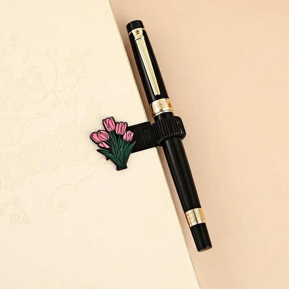 Spring Metal Clip Metal Pen Clip Elegant Zinc Alloy Flower Bookmark Cartoon Floral Pattern Hand Account Stationery Clip Reading