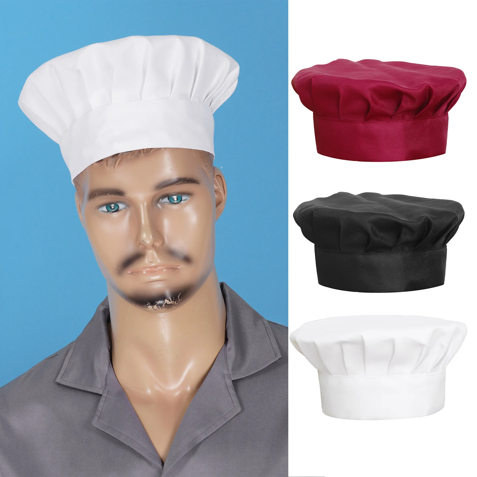 Mens Solid Color Chef Waiter Hats Hotel Restaurant Canteen Bakery Kitchen Work Wear Master Cook Forward Cook Cap Adjustable Hat