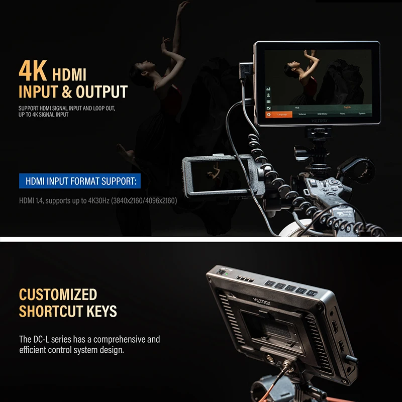 New Viltrox DC-L1/L2 7 Inch On Camera Field Monitor IPS 4K Touch Screen HDMI Profissional Camera Studio 3D LUT Director Monitor