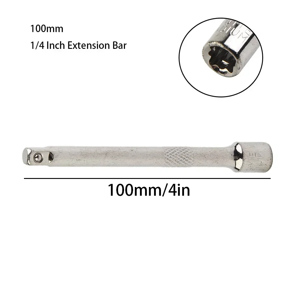 1/4 Inch Chromed Steel Extension Bar Ratchet Socket Wrench Adapter 50/75/100MM For Hand Repair Tools Accessories