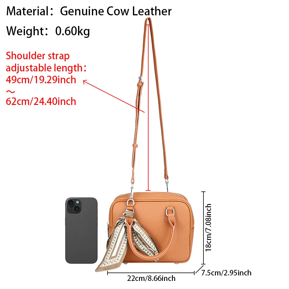 Royal Bagger Genuine Leather Handbag, Fashion Soft Leather Crossbody Bag, Zipper Shoulder Purse for Women 1634