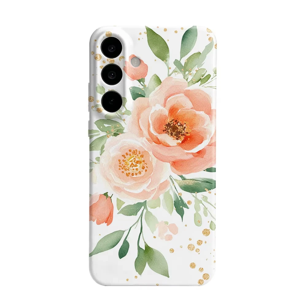 Cute Watercolor Peony Floral Phone Case For Samsung S26 S25 S24 S23 S22 S21 Ultra Plus Edge FE Hard PC Shockproof Back Cover
