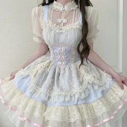 Chinese Style Ballet Lolita Jsk Princess Dress Women Lovely Lace Ruffles Tea Party Sling Mini Dress Summer Sweet Y2k Vestidos