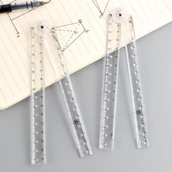 1Pc 30cm Acrylic Transparent Folding Ruler Students Stationery Drawing Measuring Tools Straight Rulers with Small Protractor