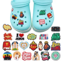 Hot sales 20pcs/set Jesus Church God PVC Accessories Shoe Charms Sandals Buckle Decorations Fit Wristband Party Kid's Gifts