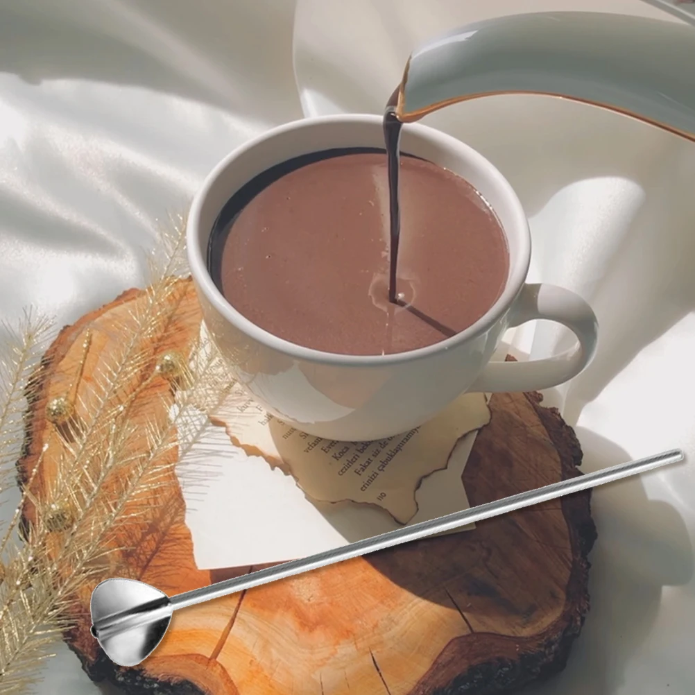 

4pcs Stainless Steel Straw Spoon Corrosion Resistant Smooth Easy Drinks Cakes Watermelon Afternoon Tea