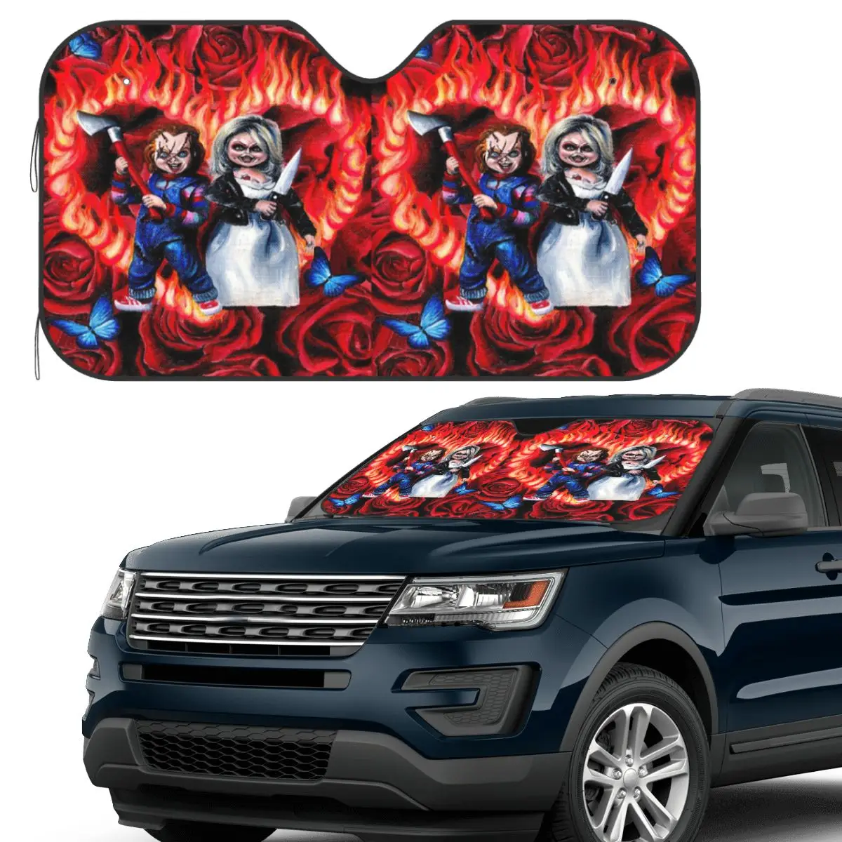 

Love The Love Bride Chucky Sunshade Windscreen Car Front Windshield Window Sun Visor Accessories Covers