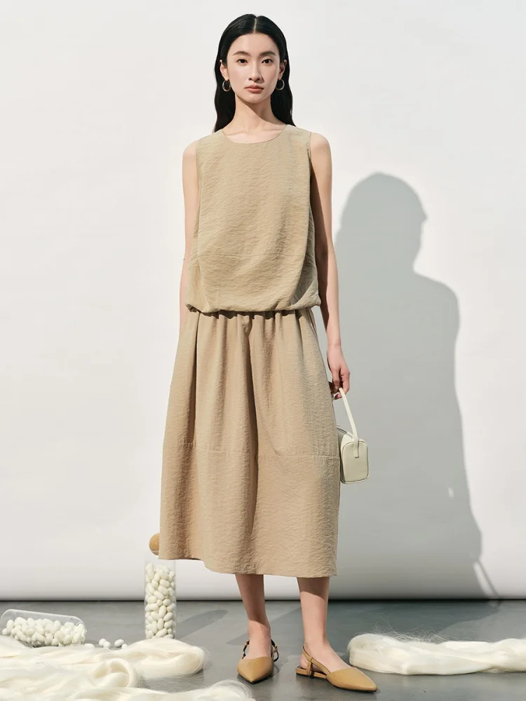 Birdtree, 80% Silk 20% Nylon Skirt, Elastic Waist, Women Straight Loose Solid Skirts, Commuting Style, 2026 Spring New D63711JF
