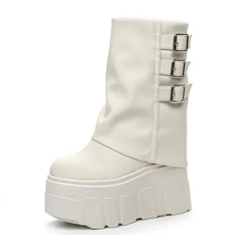 

Женские зимние ботинки высокого качества 14 см, новые плиссированные короткие ботинки с большой головкой, женская зимняя обувь большого размера на нескользящей платформе, женская обувь