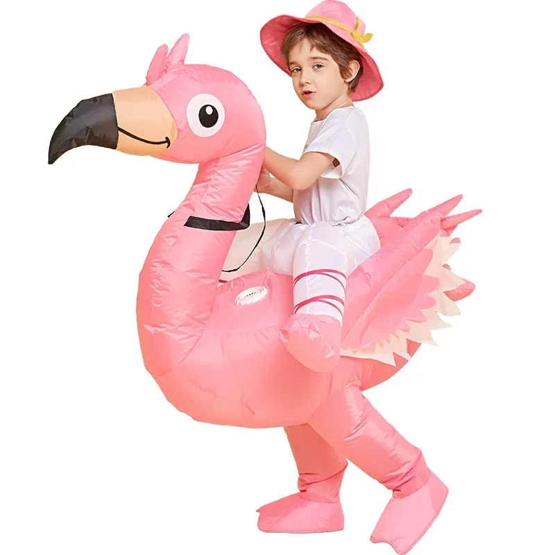 Funny Kids Riding On Flamingo Inflatable Costumes Anime Fancy Dress Party Halloween Cosplay Costume for Adult