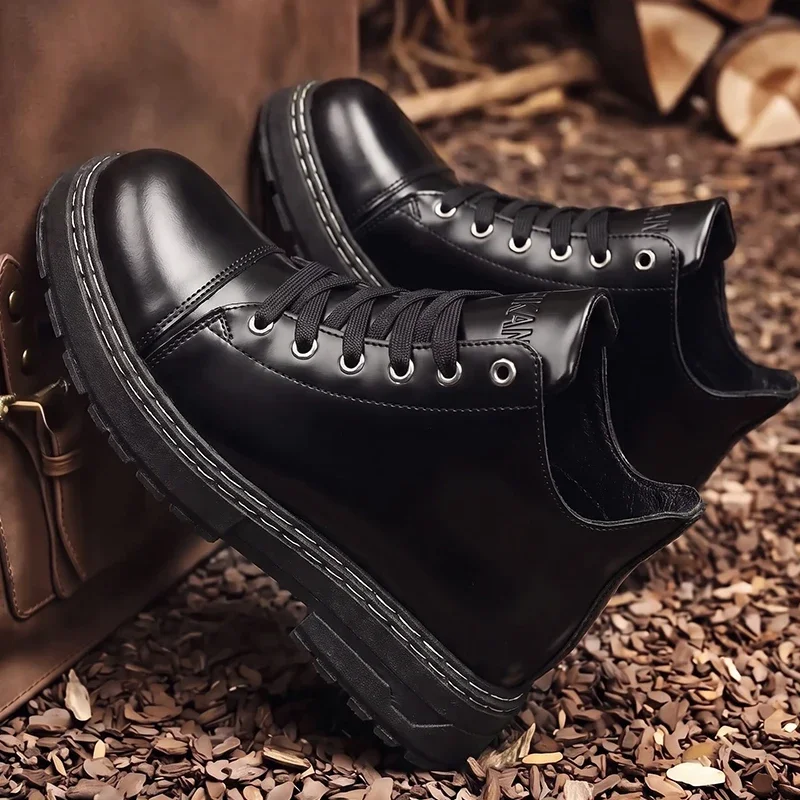 Schwarze Herren-Lederschuhe mit Schnürung, dicke Sohle, Business-Casual, formelle Alltagsschuhe, Oxford-Schuhe für Männer – Detail 4