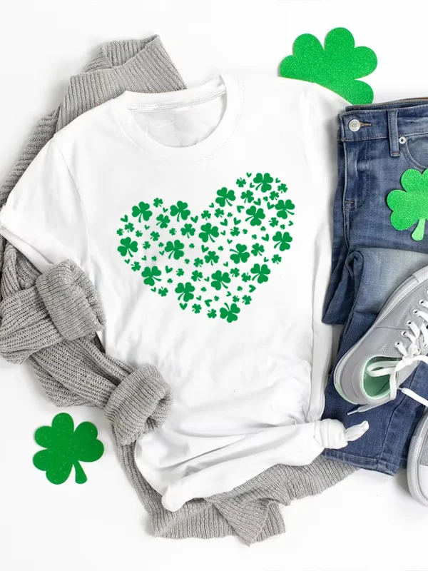 

Many Clover Made of Love Print Female T-shirt 2024 Hot Sale Trend Casual St. Patrick's Day Women Shirt Comfort Holiday Girl Tee