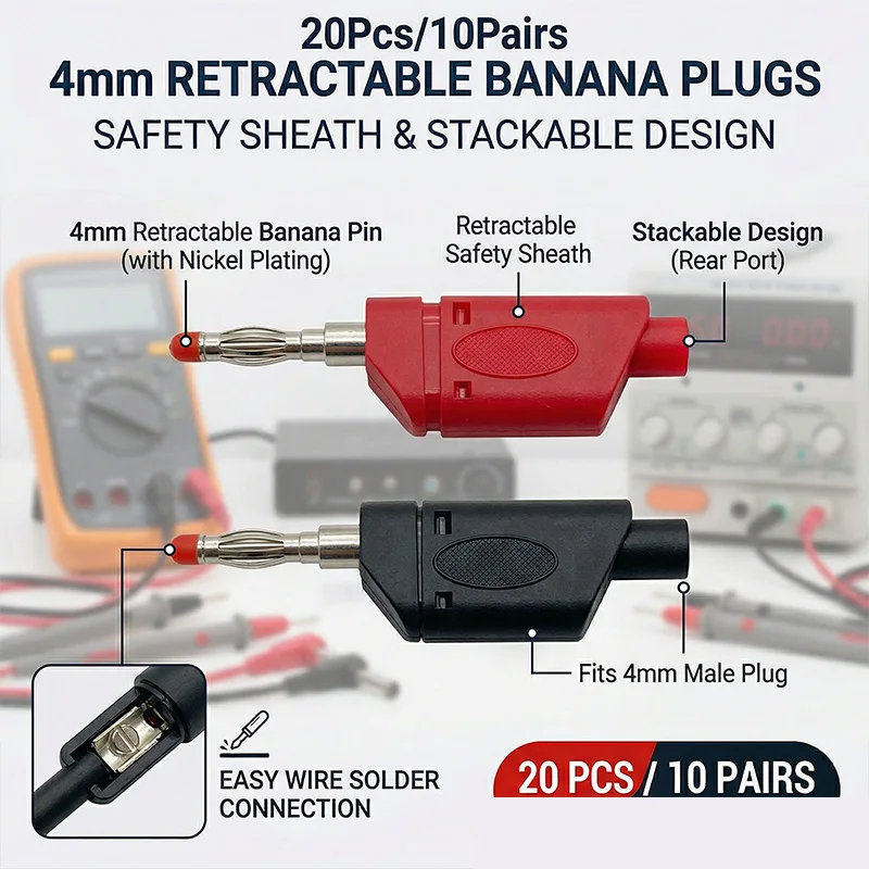 

20Pcs Retractable Sheath Stackable 4mm Banana Plugs Nickel-plated Lantern Plug Solder Banana Plug Connector with Sheath