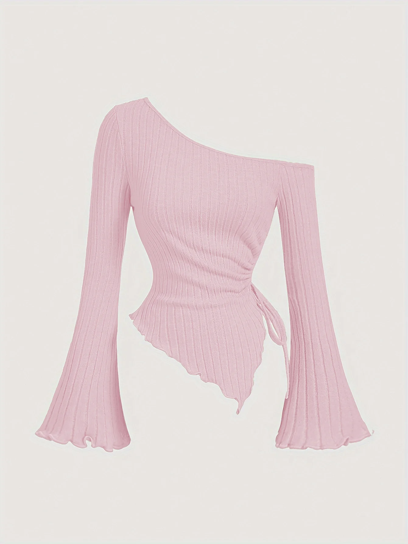 Uma nova camiseta de manga comprida com estampa de leopardo e gola elegante fora do ombro para mulheres