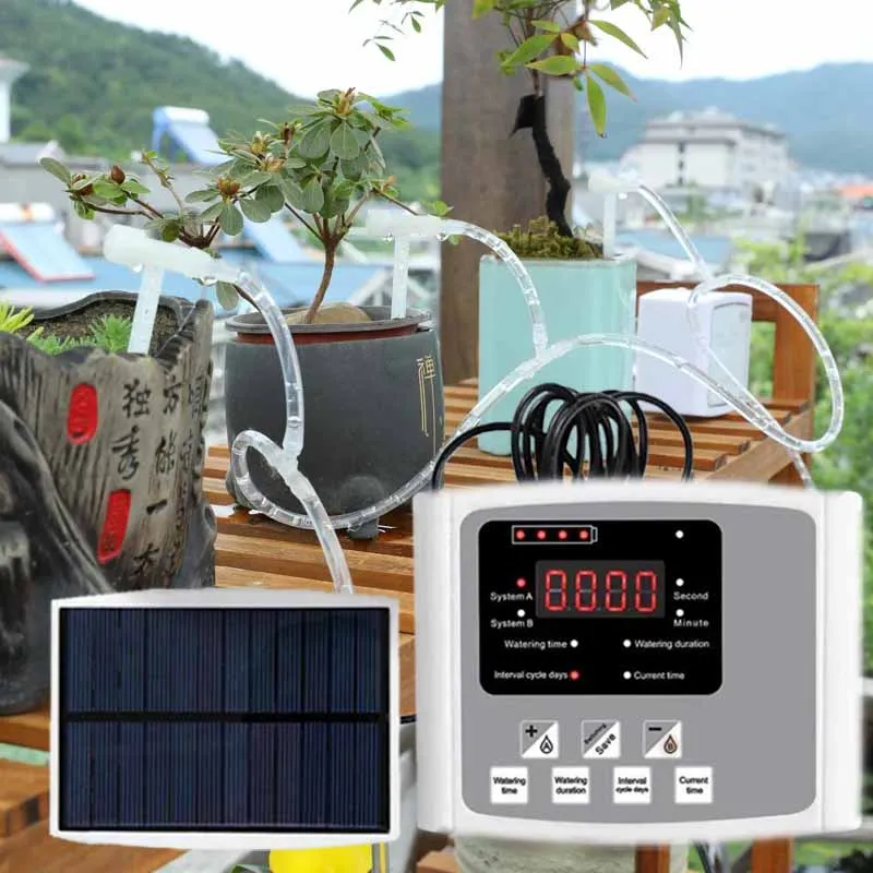 Intelligent Solar Drip Irrigation Controller Double Pump Timing Waterer Adjustable Valve Auto Garden Watering Device
