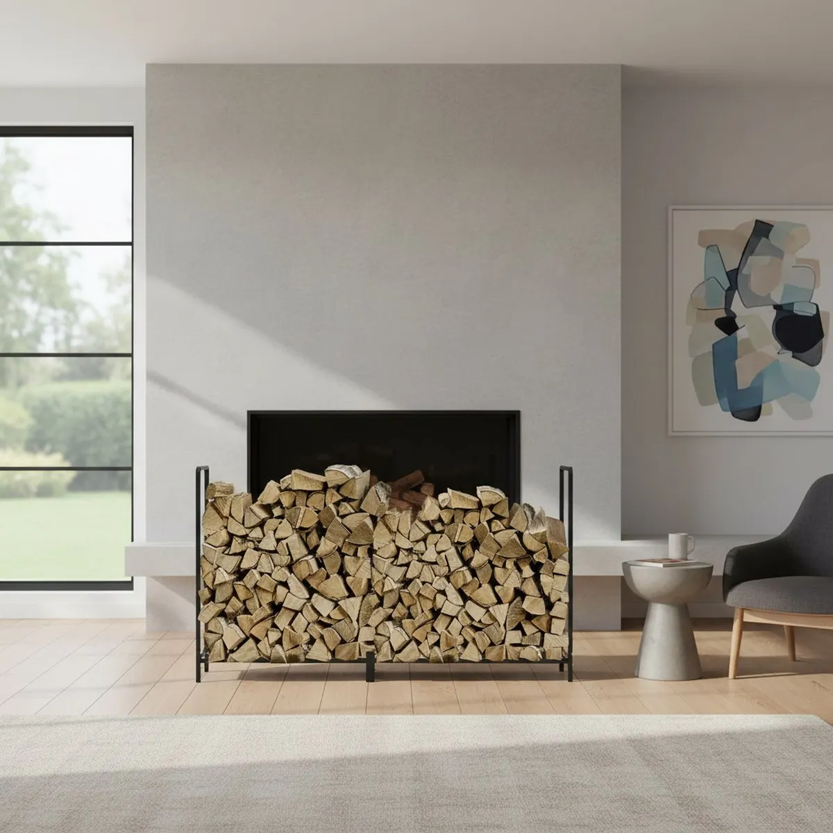 8ft Heavy Duty Firewood Rack with Cover Outdoor Indoor Wood Storage Organizer 600D Oxford Fabric Weather Resistant