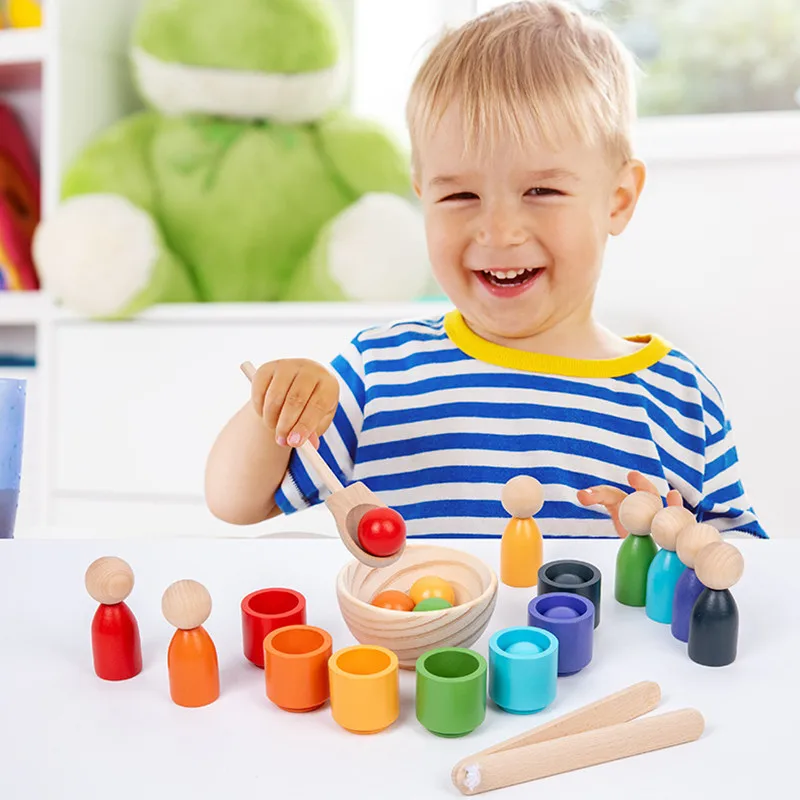 Jeu de trieur de documents en bois pour tout-petits, apprentissage précoce Montessori, ensemble pour 7 documents fins, classification de boules et tasses, jouet cadeau