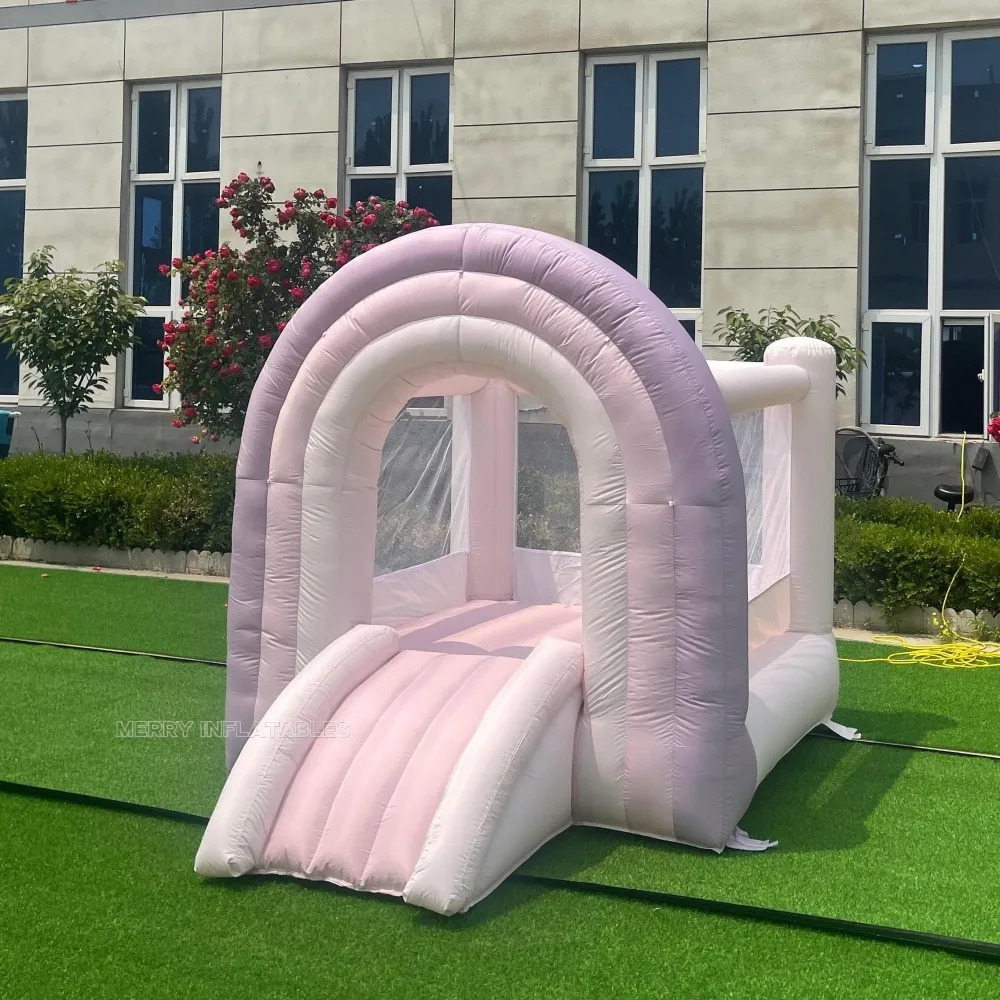 Unisex Luxy Toddler Pastel Rainbow Bounce House slide combo  girls Bouncy castle Kids inflatable playing room